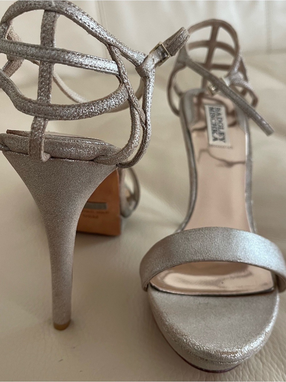 Badgley Mischka Silver Strappy High Heel Sandals